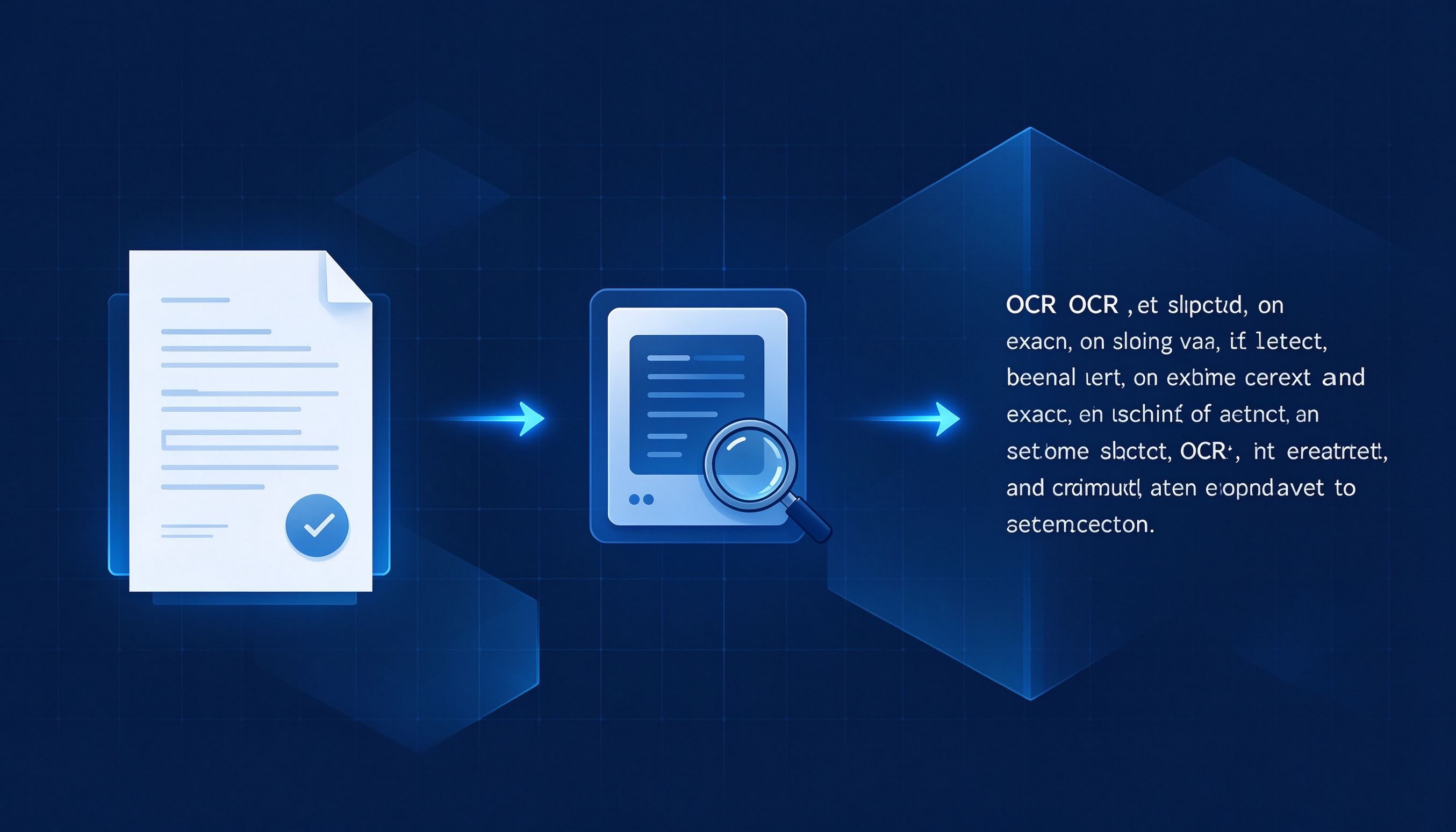 OCR文字识别流程示意图：扫描件经过识别引擎提取为可编辑文本