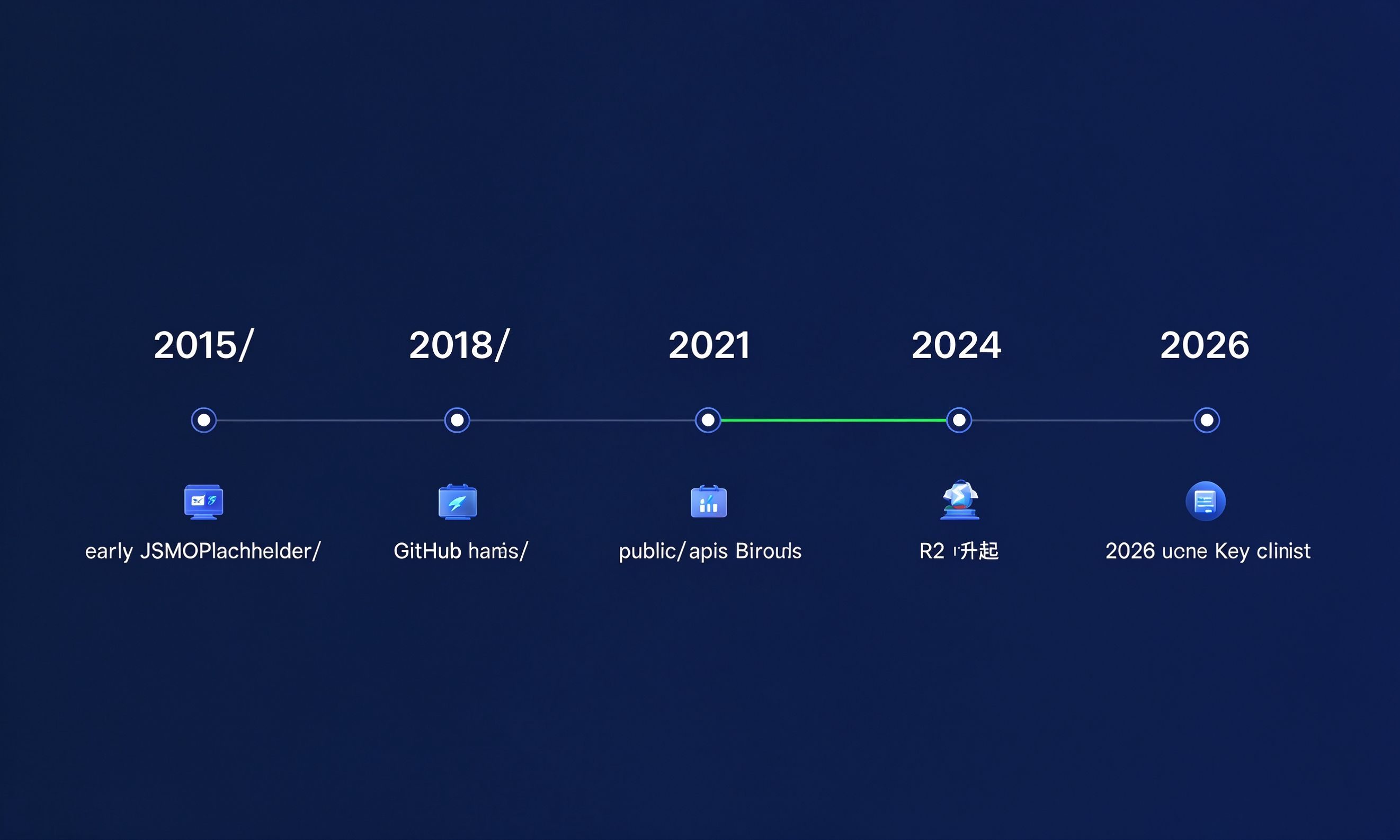 免费API十年发展时间线示意图：2015到2026五个节点